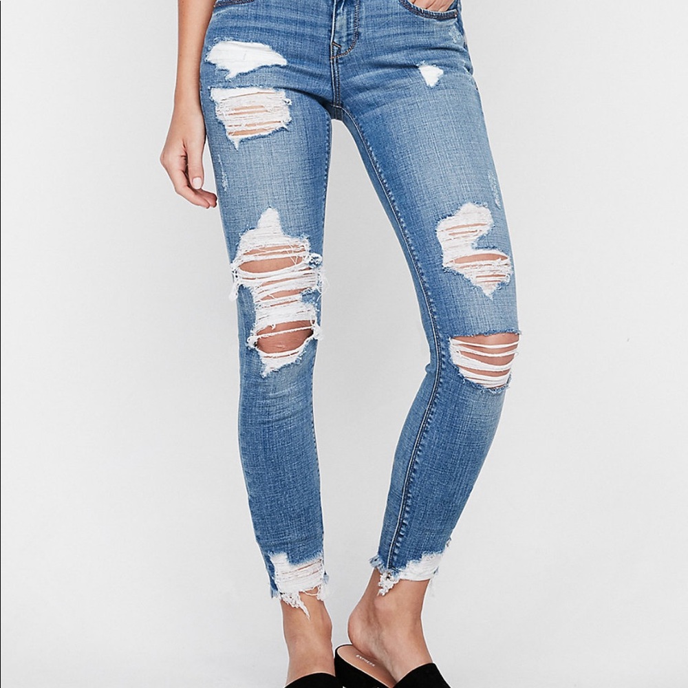 Express Mid Rise Ripped Stretch Ankle Leggings
